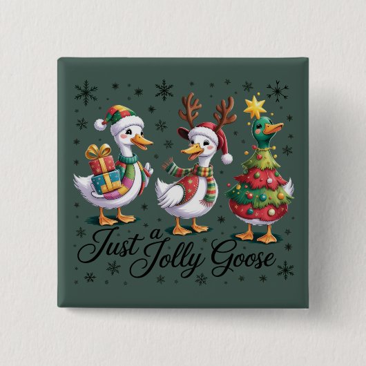 Just A Jolly Goose Patchwork Christmas Duck Funny 缶バッジ (正面)