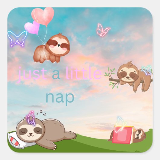 「Just a Little Sticker」スロース昼寝 スクエアシール (正面)