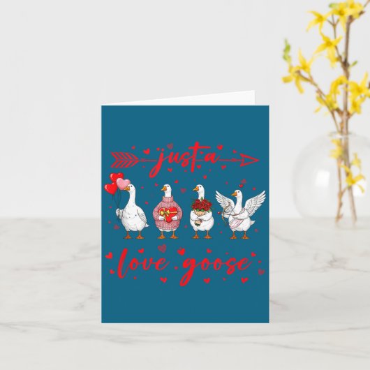 Just A Love Goose Funny Valentine Cute Goose For W カード (黄色い花)