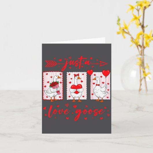 Just A Love Goose Funny Valentine Cute Goose For W カード (黄色い花)