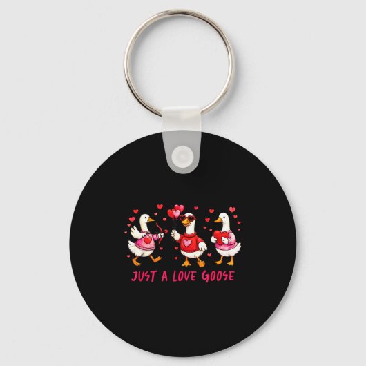 Just A Love Goose Funny Valentine Geese Cud Heart  キーホルダー (正面)