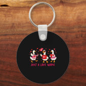 Just A Love Goose Funny Valentine Geese Cud Heart  キーホルダー (正面)