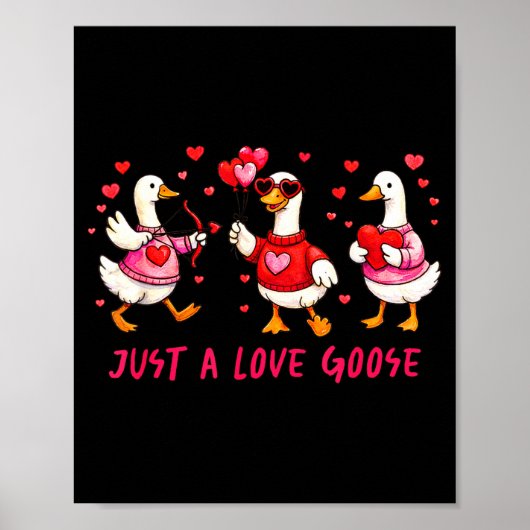 Just A Love Goose Funny Valentine Geese Cud Heart  ポスター (正面)