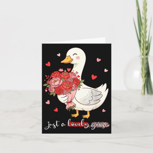 Just A Lovely Goose Bouquet Roses Floral Valentine カード (正面)