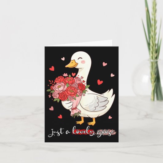 Just A Lovely Goose Bouquet Roses Floral Valentine カード (正面)