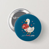 Just A Lovely Goose Bouquet Roses Floral Valentine 缶バッジ (正面&裏面)