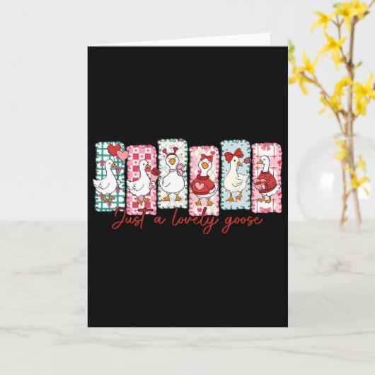Just A Lovely Goose Cute Pink Silly Goose Valentin カード (黄色い花)