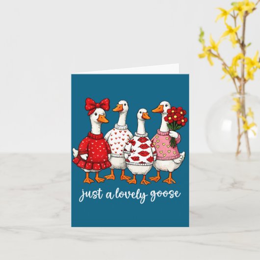 Just A Lovely Goose Cute Silly Goose Valentine's D カード (黄色い花)