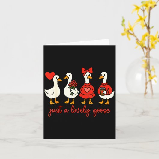 Just A Lovely Goose Valentine Duck Funny Geese Val カード (黄色い花)