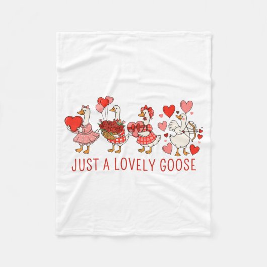 Just A Lovely Goose Valentines Day Cute Heart Goos フリースブランケット (正面)