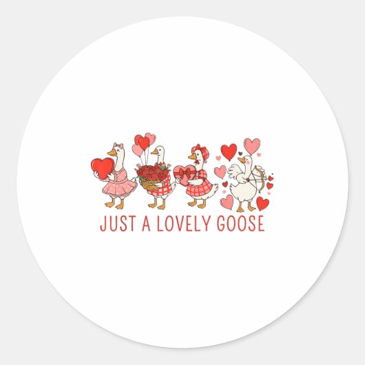 Just A Lovely Goose Valentines Day Cute Heart Goos ラウンドシール (正面)