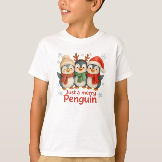 Just a Merry Penguin Kid’s Christmas Shirt Tシャツ (正面)