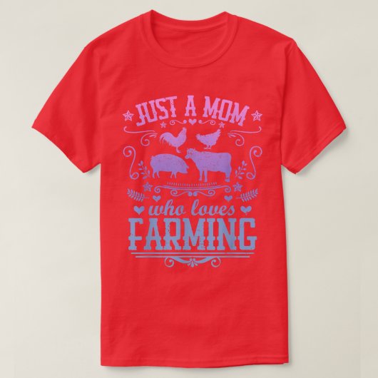 JUST A MOM WHO LOVES FARMING Funny Cow Pig Chicken Tシャツ (デザイン正面)