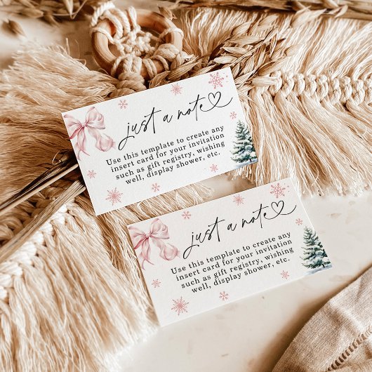Just a Note Card, Pink Bow Snowflake Baby Shower エンクロージャーカード