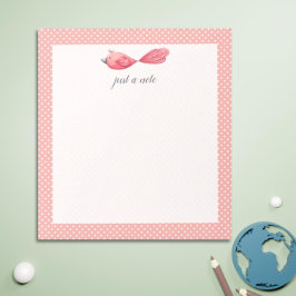 Just a Note Pink White水玉模様Bird Notepad ノートパッド