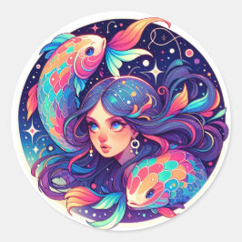 Just a Pisces Girl |占星術アートのクリスマス ラウンドシール