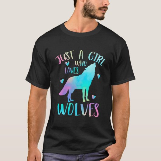 Just A Who Loves Wolves Watercolor Wolf Tシャツ (正面)