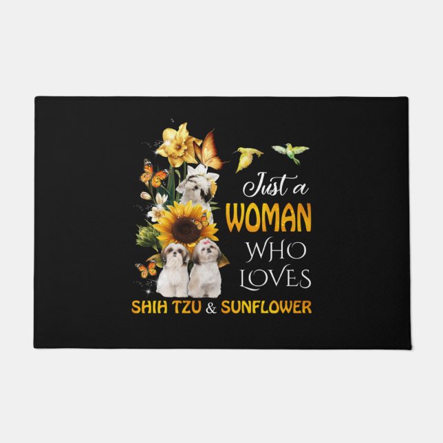 Just A Woman Who Loves Shih tzu & Sunflower ドアマット (正面)