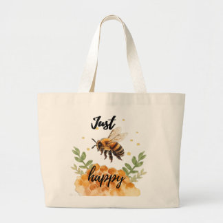 Just Bee Happy – 水彩 ラージトートバッグ