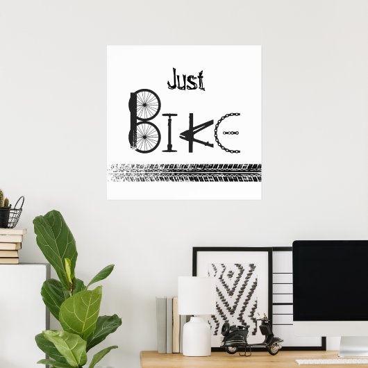"Just Bike" 自転車パーツとタイヤ痕のグラフィティ ポスター (ホームオフィス)