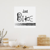 "Just Bike" 自転車パーツとタイヤ痕のグラフィティ ポスター (キッチン)