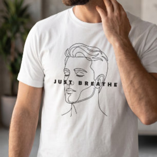 Just Breathe ミニマリスト ホワイトTシャツ ラインアート Tシャツ