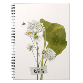 "Just Breathe" a Simple Minimalist Daisy Notebook ノートブック