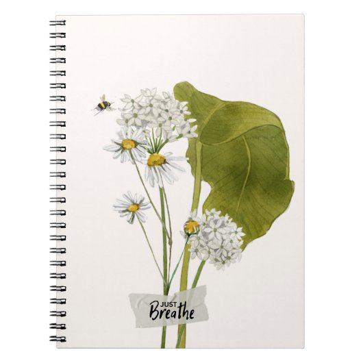 "Just Breathe" a Simple Minimalist Daisy Notebook ノートブック (正面)