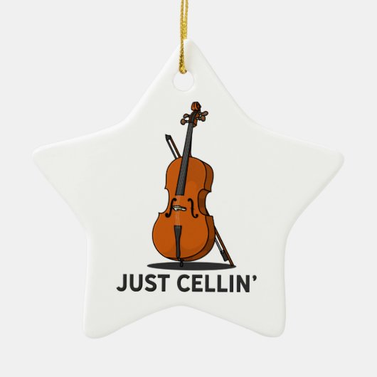 Just Cellin Cellist Performance Music Cello セラミックオーナメント (正面)