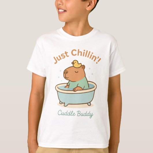 Just Chillin」 – バスタブAniの可愛いキャピバラおもしろいラ Tシャツ (正面)