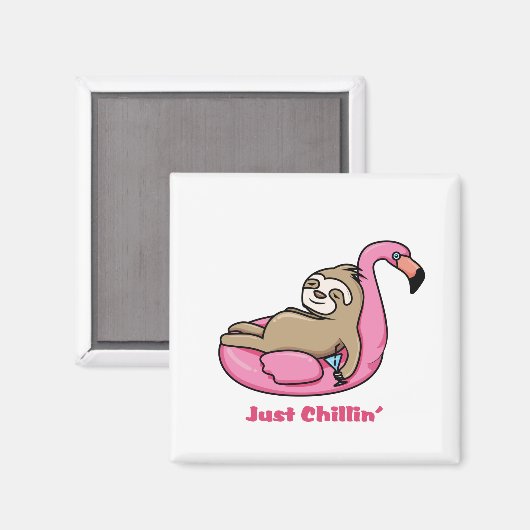 JUST CHILLIN' - Lazy Sloth & Pink Flamingo マグネット (正面/裏面)