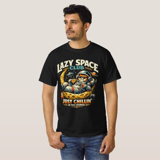 Just Chilling Lazy Astronaut Cat T-Shirt Tシャツ (正面フル)
