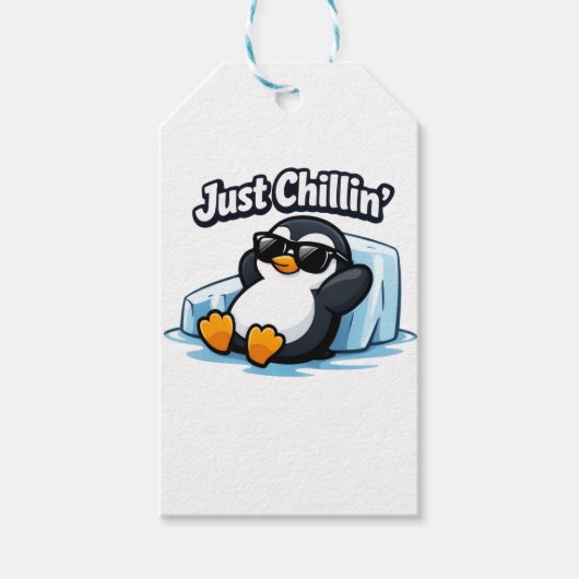 JUST CHILLING PINGUIN Throw Pillow ギフトタグ (正面)