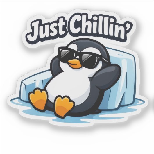 JUST CHILLING PINGUIN Throw Pillow シール (正面)