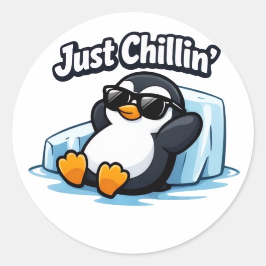 JUST CHILLING PINGUIN Throw Pillow ラウンドシール (正面)