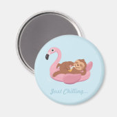 Just Chilling Sloth Pink Flamingo Float Magnet マグネット (正面/裏面)
