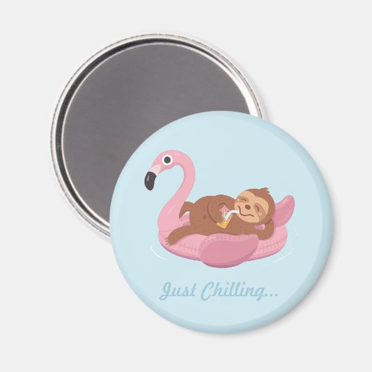 Just Chilling Sloth Pink Flamingo Float Magnet マグネット (正面/裏面)