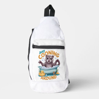 Just Cooning, よくはしゃぐRaccoon Bath time Adventure スリングバッグ