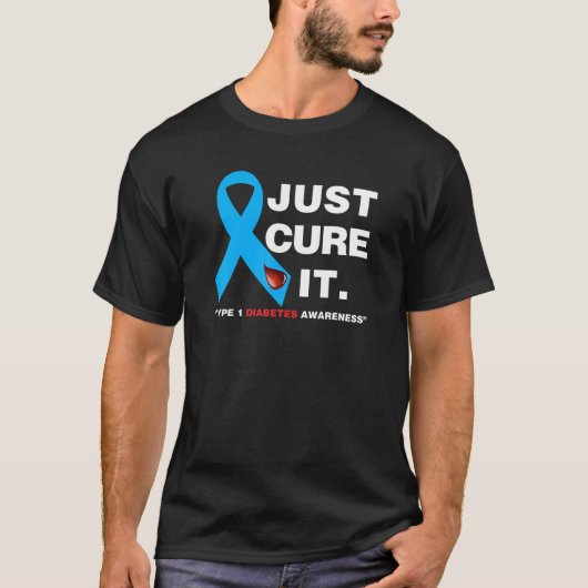 Just Cure Itブルーリボンタイプ1型糖尿病認識度 Tシャツ (正面)