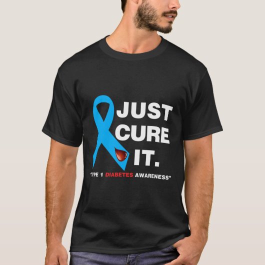 Just Cure Itブルーリボンタイプ1型糖尿病認識度 Tシャツ (正面)