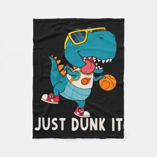 Just Dunk It Fun Dinosaur Bysketbyll League Slam D フリースブランケット (正面)