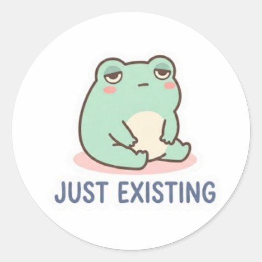 Just Existing Frog Sticker Cute Neutral Frog Minim ラウンドシール (正面)