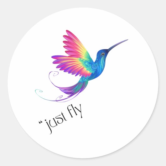 Just Fly - Vibrant Rainbow Hummingbird Art for Fre ラウンドシール (正面)