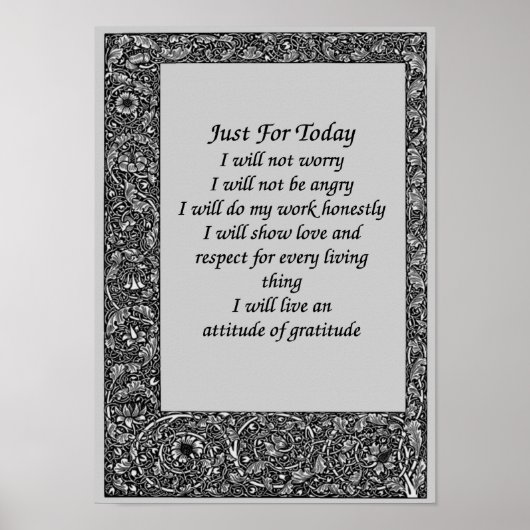 Just For Today黒いフローラ・フレーム ポスター (正面)