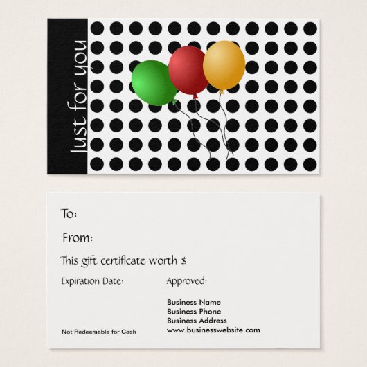 Just For You Gift Card白黒水玉模様 (正面&裏面)