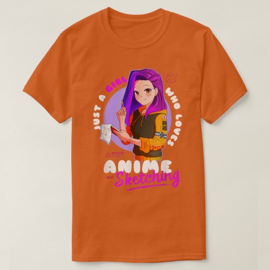 Just Girl Loves Anime Sketching Ramenマンガオタク Tシャツ (デザイン正面)