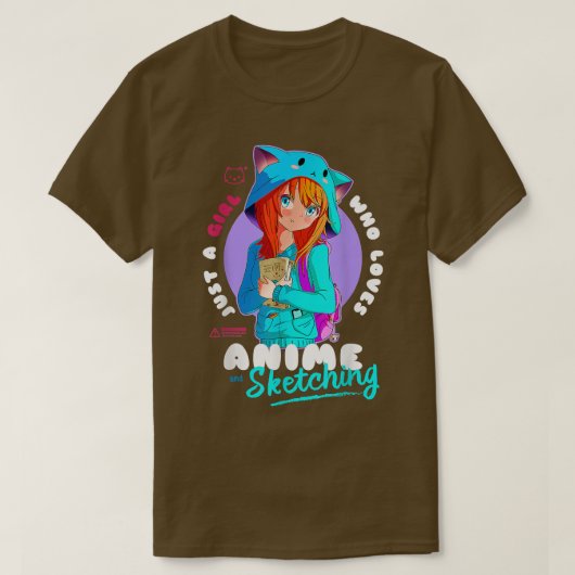 Just Girl Loves Anime Sketching Ramenマンガオタク Tシャツ (デザイン正面)