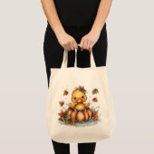 Just hanging around, Fall Duck Playing In Pumpkin トートバッグ (正面(商品))