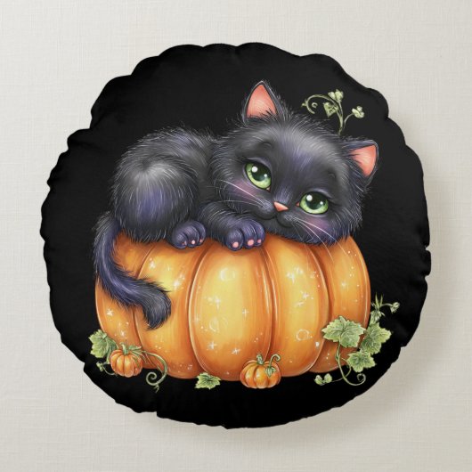 Just hanging around, Resting Kitten In Pumpkin ラウンドクッション (正面)