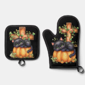 Just hanging around, Resting Kitten In Pumpkin 鍋つかみ&鍋敷きセット (正面)